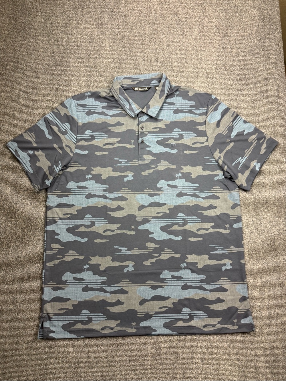 New Travis Mathew Mens XXXL Blue Camo Performance Golf Polo Short Sleeve